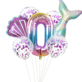 HULIANFU Little Mermaid Party Balloons 32inch Number Foil Balloon Kids Birthday Party Decoration Supplies Baby Shower Decor Helium Globos