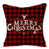 HULIANFU Linen Red Scottish Plaid Christmas Cushions Case Reindeer Trees Snowflakes Print Christmas Decorative Pillows for Sofa Couch Bed