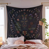 HULIANFU Moon Phase Tapestry Wall Hanging Botanical Celestial Floral Wall Tapestry Hippie Flower Wall Carpets Dorm Decor Starry SkyCarpet