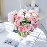 HULIANFU 2023 White Roses Artificial Flowers Silk Peonies Wedding Decorative Vases for Home Decor Bride Bouquet Foam Craft Gifts Fake Plants