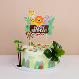HULIANFU Wild Jungle Party Cake Topper Kids Happy Birthday  Animal Cake Flag Boy Birthday Party Decoration Children Forest Party Supplies