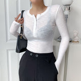 Hulianfu Spring Thin Cotton T-shirts Tees Women's Elastic Slim Solid Soft Semi-transparent O-neck Tshirt Top Real Photos