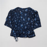 hulianfu Women Shirt Spring and Summer New Ladies Floral Print V-neck Short-sleeved Shirt