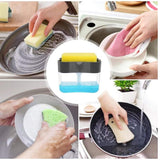 HULIANFU Soap Dispenser With Sponge Holder Cleaning Liquid Pump Dispenser Container Manual Press Home Bathroom Kitchen Clean Accessories