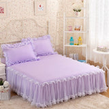 HULIANFU Pink Lace Lotus Leaf Lace Bed Skirts Princess Style Solid Color Bedspread Bed Cover Non-Slip Sheets Without Pillowcase