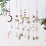 HULIANFU Metallic Hoop Moon Suncatcher Ornament Wind Chimes Crystal Prisms Hanging Rainbow Chaser Window Curtains Pendant Home Decor Gift