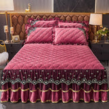 HULIANFU Luxury Super Soft Crystal Velvet Fleece Lace Ruffles Quilted Bed Skirt Mattress Cover Bedspread Pillowcase Bedding Home Textiles