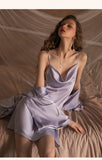 hulianfu Luxury Sexy Women Silk Kimono Bathrobe Purple Bride Bridesmaid Wedding Robe Set Lace Sleepwear Casual Home Clothes Nightwear