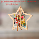 HULIANFU New Year  1PC 2D 3D Christmas Ornament Wooden Hanging Pendants Star Xmas Tree Bell Christmas Decorations For Home Navidad