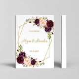 HULIANFU Wedding Guest Book Alternative Geometric Gold Wedding Guestbook Burgundy Floral Personalized Wedding Album Wedding Photo Sign