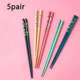 HULIANFU Reusable 5 Pair Set Handmade Bamboo Japanese Natural Wood Chopsticks Sushi Food Cat Flower Multi color Wooden Chop sticks