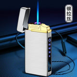 HULIANFU New Windproof Metal Dual Plasma Arc Lighter Jet USB Torch Lighter Gas Electric Butane Chargeable Pipe Cigar Lighter Gadgets