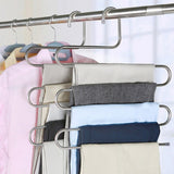 HULIANFU S-shaped 5 Layers Trousers Hanger Rack Bathroom Kitchen organizer Pants Holder Tie Rack for Clothes Hanger Stainless Steel