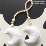 HULIANFU Nordic Boho Room Decor Double Star Moon Wooden Beads Cotton Hanging Wall Decoration Kawaii Kids Baby Bedroom Living Room Decor