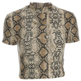 Hulianfu Sexy Crop Top Women Snake Print Tank Top Slim Primer High Collar Vest Harajuku Crop Tank Top T Shirt Femme Girls Camis Tops