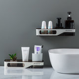 HULIANFU Wall Mounted Bathroom Shelf Shampoo Shower Organizer Punch-Free Bathroom Shelves Storage Rack Drainage Holder Household Items