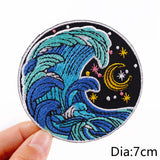 HULIANFU Van Gogh Embroidered Patches on Clothes DIY Cartoon Wave Applique Clothing Thermoadhesive Patches for Clothing DIY
