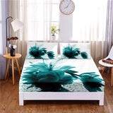 HULIANFU Pink Flower Digital Printed 3pc Polyester  Fitted Sheet Mattress Cover Four Corners with Elastic Band Bed Sheet Pillowcases