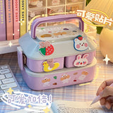 HULIANFU Kawaii Portable Lunch Box For Girls School Kids Plastic Picnic Bento Box Microwave Food Box With Compartments Storage Containers