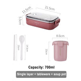 HULIANFU Japanese style Multi-layer lunch box food container storage Portable Leak-Proof bento box for kids with Soup Cup Breakfast Boxes