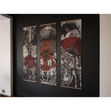HULIANFU Japanese Samurai Ukiyoe Tiger Canvas Poster Pictures for Living Room Home Decor Painting Wall Art with Solid Wood Hanging Scroll