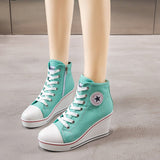 flowersverse Women Classic Wedges Shoes High Top Pumps Women Casual Shoes Female Height Increasing Platform Women Canvas Shoes