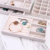 HULIANFU Velvet Jewelry Display Tray Case Hot Sales Stackable Exquisite Jewellery Holder Portable Ring Earrings Necklace Organizer Box