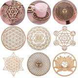 HULIANFU Log Color Chakra Pattern Round Edge Circles Carved Wooden Stand Coaster Flower of life Reload Stone Kitchen Hot Pad Mat Decor