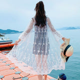 Hulianfu Women Blouse Sun Protection Outerwear Fashion Long Flare Sleeve Mesh Embroidery Thin Loose Party Holiday Maiden Outerwear Sexy