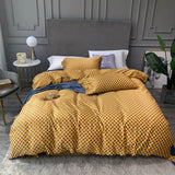 HULIANFU Svetanya Nordic Yellow Geometric Egyptian Cotton Satin Bedlinens Queen King Size Fitted Sheet Bedding Set Duvet Cover Set