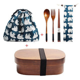 HULIANFU Wooden Lunch Box Picnic  Japanese Bento Box for School Kids Dinnerware Set with Bag&amp;Spoon Fork Chopsticks Round Square Lunch Box