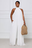 hulianfu Women  Sleeveless High Neck Fashion Sexy Solid Color Casual Chiffon Loose Temperament One-Piece Pants Jumpsuit