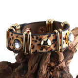HULIANFU RH Fashion Boho Leather Armbander Goldcolor Metal Rectangle Real Leopard Horsetail Leather Bracelets For Women Gift DropShip