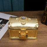HULIANFU Luxury Golden Double Layers Jewelry Organizer Metal Storage Box Desk Makeup Organizers Box With Drawer Gift For Girl Friend.Z223