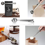 HULIANFU Two-in-one Stainless Steel Coffee Spoon Measuring Spoon Milk Powder Spoon With Seal Clip Kitchen Baking Scale Spoon Accessories