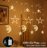 HULIANFU Star Moon Led Curtain Garland String Light Eid Mubarak Ramadan Decoration Islam Muslim Party Decor Eid Al Adha Gift Eid Mubarak