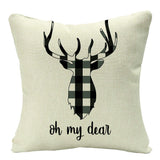 HULIANFU Linen Red Scottish Plaid Christmas Cushions Case Reindeer Trees Snowflakes Print Christmas Decorative Pillows for Sofa Couch Bed