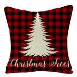 HULIANFU Linen Red Scottish Plaid Christmas Cushions Case Reindeer Trees Snowflakes Print Christmas Decorative Pillows for Sofa Couch Bed
