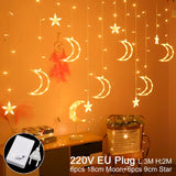 HULIANFU Star Moon Led Curtain Garland String Light Eid Mubarak Ramadan Decoration Islam Muslim Party Decor Eid Al Adha Gift Eid Mubarak