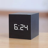 HULIANFU New Qualified Digital Wooden LED Alarm Clock Wood Retro Glow Clock Desktop Table Decor Voice Control Snooze Function Desk Tools