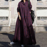 hulianfu Spring Fashion Women Turn-down Collar Long Sleeves Shirt Dresses Casual Plaid Print Loose Vintage Elegant Plus Size Dresses