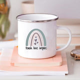 HULIANFU Rainbow Teacher Printed Enamel Mug Creative Retro Coffee Water Cups Drink Dessert Milk Cup Mugs Handle Drinkware Teacher Gifts