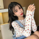 Hulianfu Angel Print Sheer Blue Black Mesh Long Sleeve Blouse Shirts Women Spring Summer Pullovers Elegant Sexy See Through Tops
