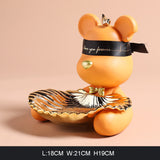HULIANFU Violent bear statue Tidy Bear Statue With Metal Tray Storage Keys, Candy, Friut Home Ornaments Decoration Table Room Decorations