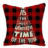 HULIANFU Linen Red Scottish Plaid Christmas Cushions Case Reindeer Trees Snowflakes Print Christmas Decorative Pillows for Sofa Couch Bed