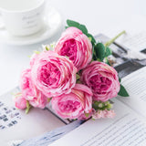 HULIANFU White Roses Artificial Flowers Silk Peonies Wedding Decorative Vases for Home Decor Bride Bouquet Foam Craft Gifts Fake Plants