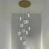 HULIANFU Modern led pendant golden villa staircase living room home decoration chandelier shopping mall crystal rope Chandelier