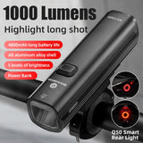 HULIANFU ROCKBROS 1000LM Bike Light Front Lamp USB Rechargeable LED 4800mAh Bicycle Light Waterproof Headlight Bike Accessories