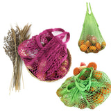 HULIANFU Portable Reusable Grocery Bags Fruit Vegetable Bag Washable Cotton Mesh String Organic Organizer Handbag Short Handle Net Tote