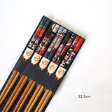 HULIANFU Reusable 5 Pair Set Handmade Bamboo Japanese Natural Wood Chopsticks Sushi Food Cat Flower Multi color Wooden Chop sticks